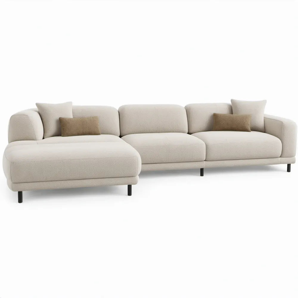 Crèmekleurige L-vormige hoekbank met chaise longue links, 300 x 170 x 72 cm