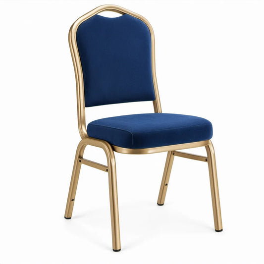 Eetkamerstoel van donkerblauw fluweel met goudkleurig stalen frame, 44 x 52 x 92 cm