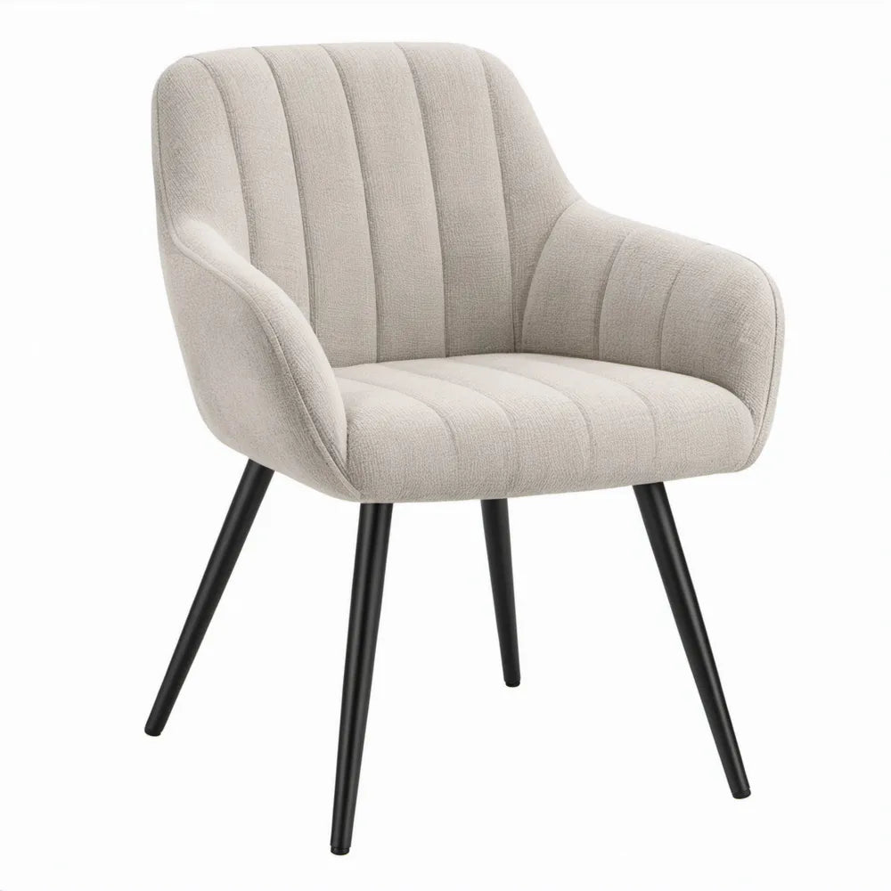 Gestoffeerde eetkamerstoel met armleuningen, beige en zwart, 59 x 63 x 82 cm