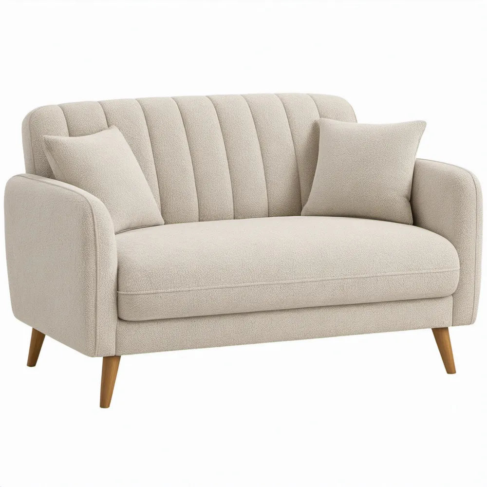 2-zitsbank met 2 sierkussens, 150 x 85 x 88 cm, crèmekleurige bouclé bekleding