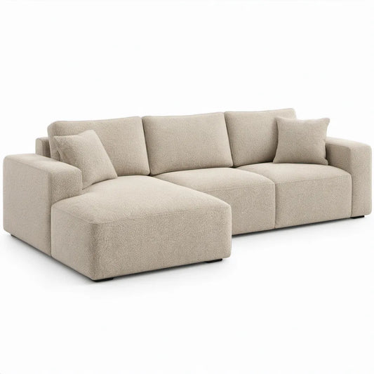 Modulaire hoekbank met chaise longue links 290 x 165 x 85 cm crème bouclé