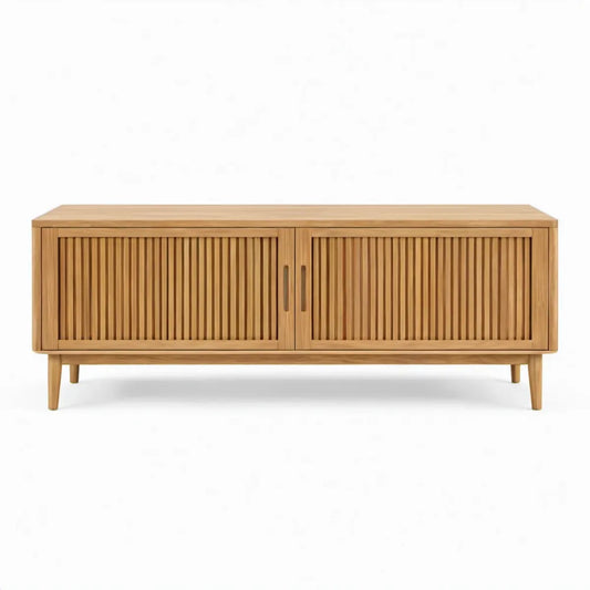 TV-meubel met 2 schuifdeuren van naturel eikenhout – 180 x 40 x 60 cm