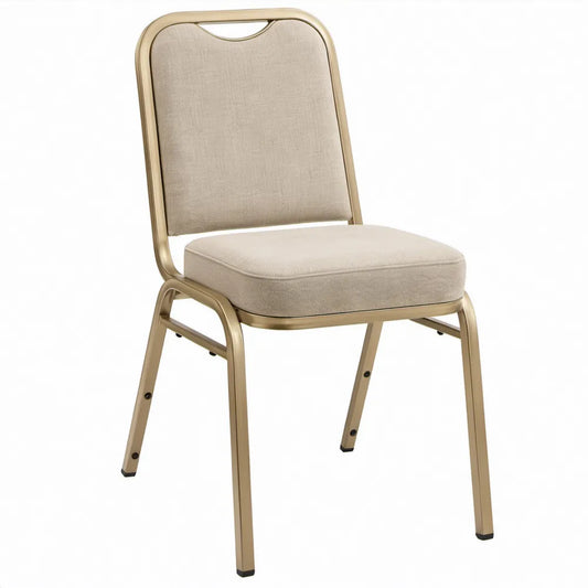 Eetkamerstoel met polyester bekleding en goudkleurig stalen frame, beige, 45 x 55 x 92 cm