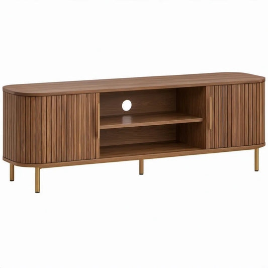TV-meubel met 2 schuifdeuren, 160 x 40 x 55 cm, walnootbruin en goudkleurig