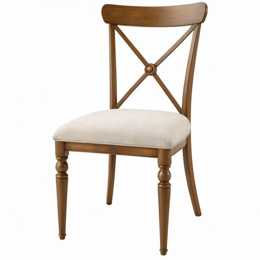 Eetkamerstoel met kruisrug, 48 x 55 x 96 cm, walnootbruin en beige, massief rubberhout