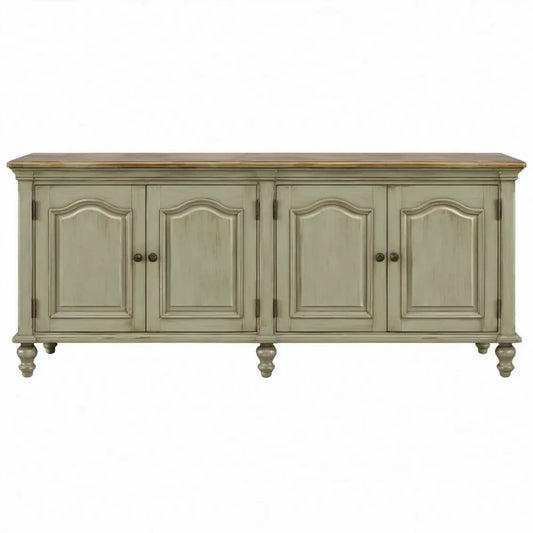 Dressoir met 4 deuren 200 x 45 x 85 cm in grijsgroen en naturel bruin massief grenenhout