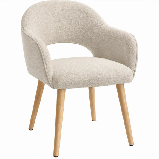Eetkamerstoel met armleuningen 58 x 60 x 82 cm crème bouclé met rubberhouten poten