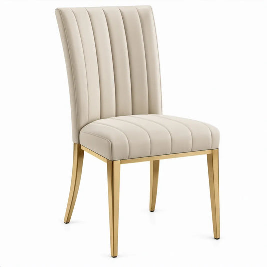 Eetkamerstoel 46 x 60 x 100 cm Crème PU-kunstleer met goudkleurige stalen poten