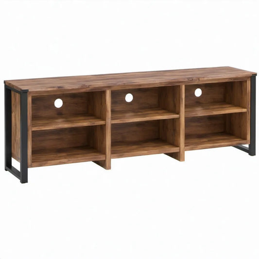 TV-meubel van massief acaciahout en zwart staal – 180 x 40 x 50 cm – Bruin/Zwart