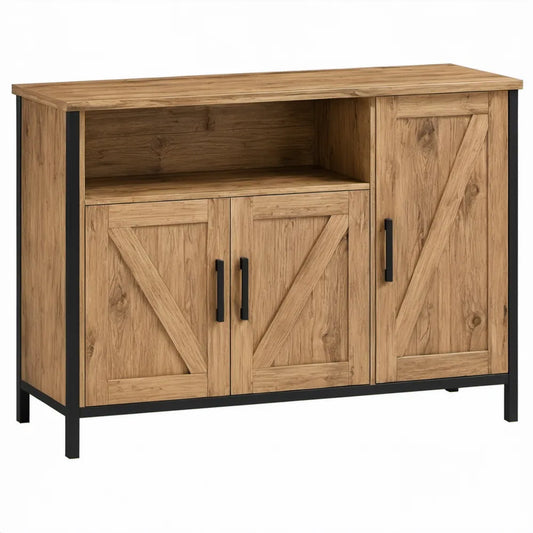 Dressoir met 3 deuren en open vak, 120 x 40 x 100 cm, eikenkleurig/zwart