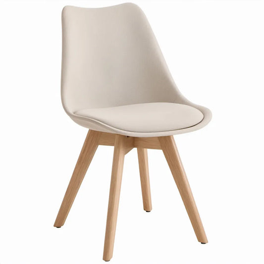 Eetkamerstoel 46 x 55 x 83 cm beige met lichtbruine rubberhouten poten