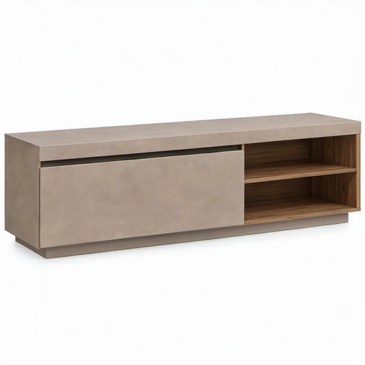 TV-meubel met schuifdeur en 2 open vakken, 180 x 40 x 50 cm, Taupe/Walnootkleurig