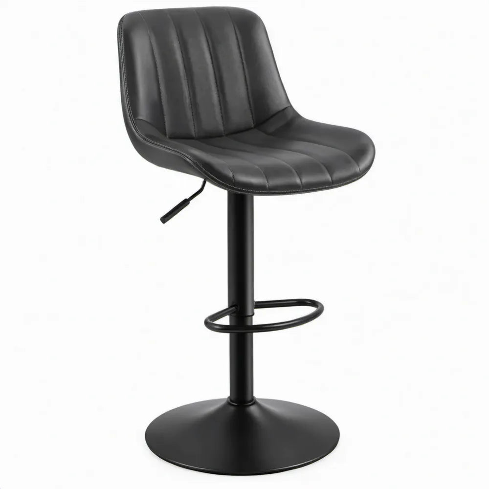 Verstelbare zwarte barkruk van PU-kunstleer met rugleuning, 46 x 52 x 87-108 cm