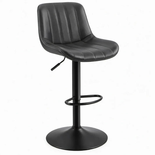 Verstelbare zwarte barkruk van PU-kunstleer met rugleuning, 46 x 52 x 87-108 cm