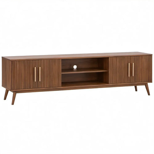 TV-meubel met 4 deuren en 2 open vakken, 180 x 40 x 60 cm, walnootbruin met goudkleurige details
