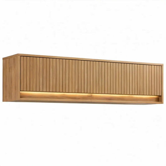 Zwevend tv-meubel van massief eikenhout met ledverlichting, naturel eiken, 180 x 40 x 40 cm