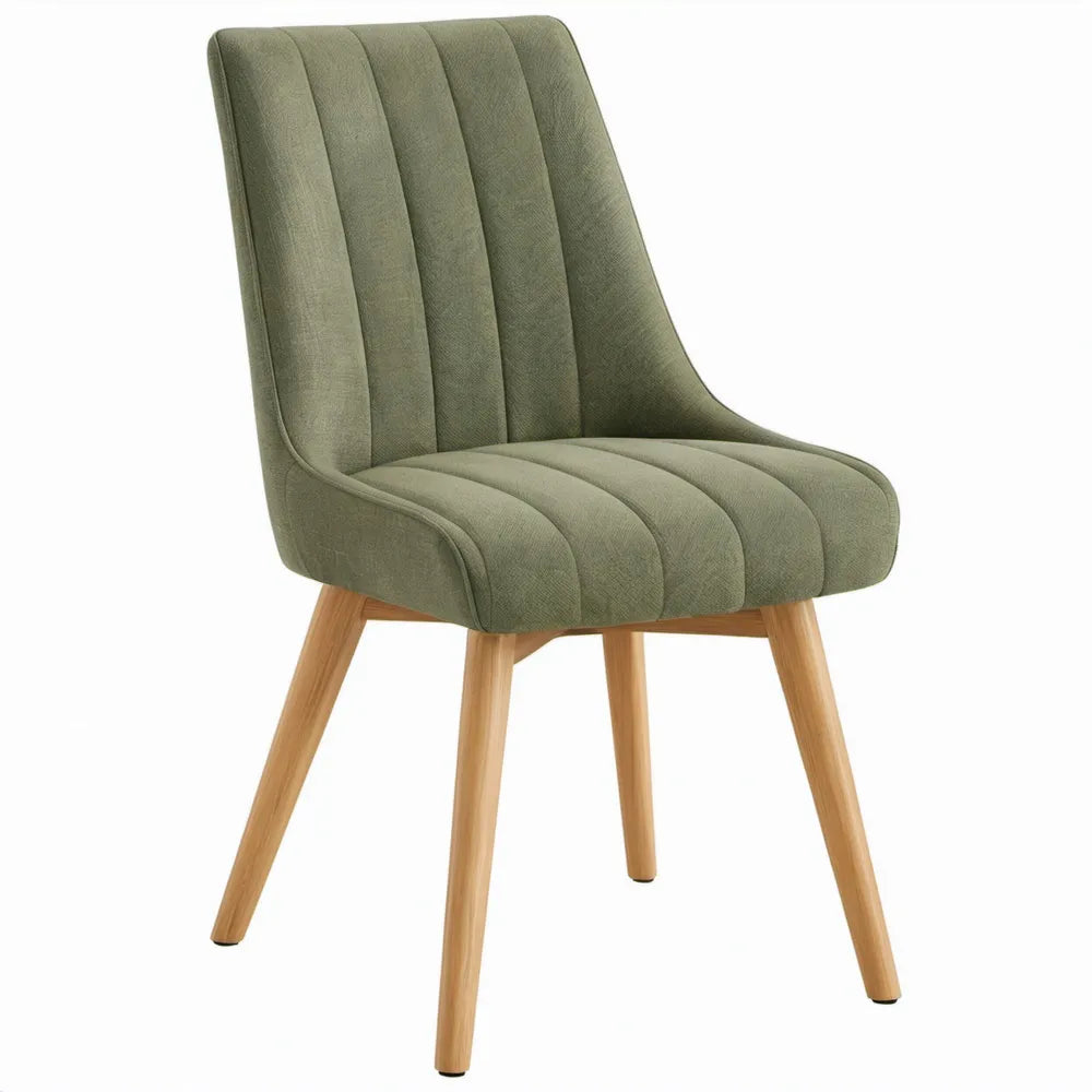 Gestoffeerde stoel met verticale stiknaden, olijfgroen en naturel, 48 x 61 x 88 cm