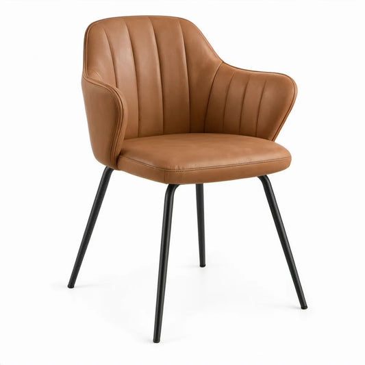 Eetkamerstoel met armleuningen 58 x 63 x 84 cm – Cognac PU-kunstleer en zwart stalen frame