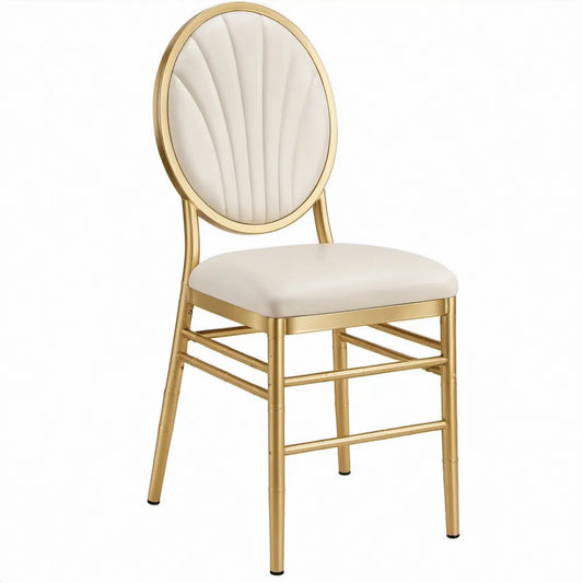 Eetkamerstoel met ronde rugleuning, crème en goudkleurig, 46 x 56 x 95 cm